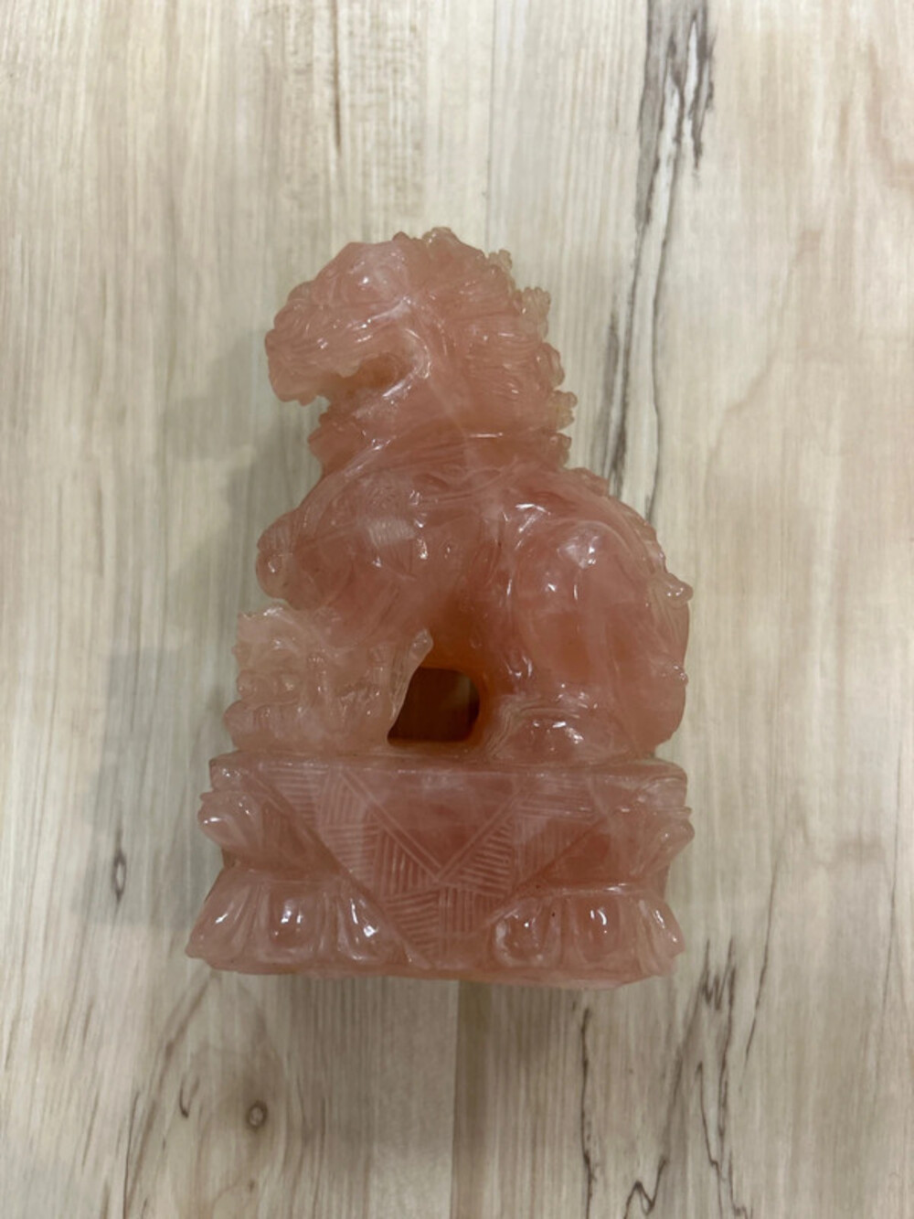 Vintage Carved Chinese Dark Rose Quartz Foo Dog image 2